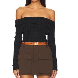 NEW LA Made Kayla Off Shoulder Long Sleeve Top in Black Cotton